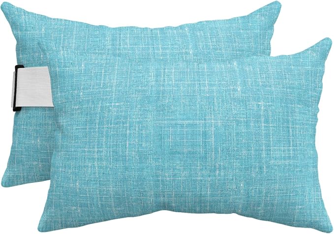 Outdoor Lumbar Pillow Set of 2, Teal Blue Waterproof Beach Headrest Pillow with Inserts, Farmhouse Vintage Cyan Solid Color Modern Recliner Throw Pillows for Patio Furniture, 12 x 20