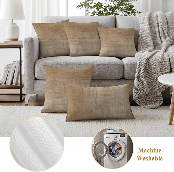 Vandarllin Outdoor Throw Pillows Covers 20x20 inch Set of 2 Waterproof Beige Linen Decorative Zippered Cushion Covers for Patio Furniture, Solid Color Texture Lumbar Pillowcases