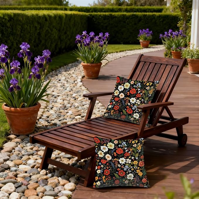 22x22 Inch Outdoor Pillow Covers Set of 2 Waterproof Throw Pillow Covers Decorative Couch Cushion Covers Boho Wild Flowers Plant Square Pillowcases Protectors for Patio Garden Sofa