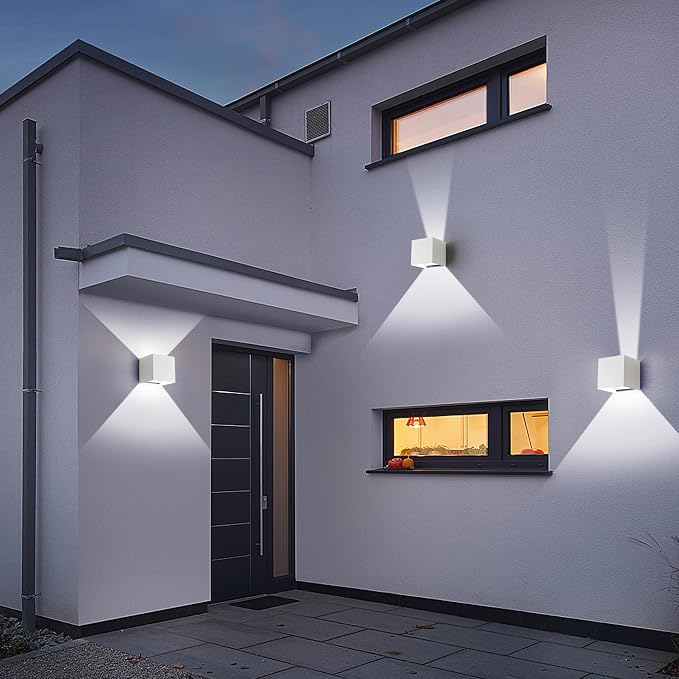 2 Pack LED Outdoor Wall Lights Exterior/Interior 3 Colors Adjustable 15W Wall Light Fixture IP65 Waterproof Porch Exterior Wall Sconce Modern Outdoor Lighting Square Aluminum White Up and Down Lights