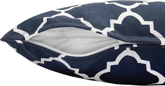 Outdoor Lumbar Pillows Water Resistant 12x20 inch,Decorative Throw Pillow Set of 2 with Insert,Hidden Zipper Headrests for Patio Furniture Sofa Couch Chair(Blue Geometry)