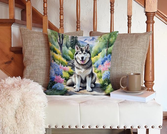 Caroline's Treasures Alaskan Malamute Spring Garden Throw Pillow Machine Washable, Indoor Outdoor Decorative Pillow for Couch, Bed or Patio, 14Hx14W