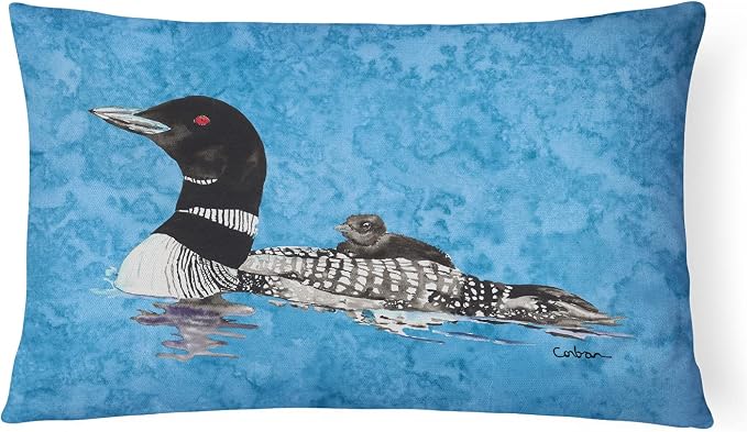 Caroline's Treasures 8718PW1216 Momma and Baby Loon Canvas Fabric Decorative Pillow Machine Washable, Indoor Outdoor Decorative Pillow for Couch, Bed or Patio, 12HX16W