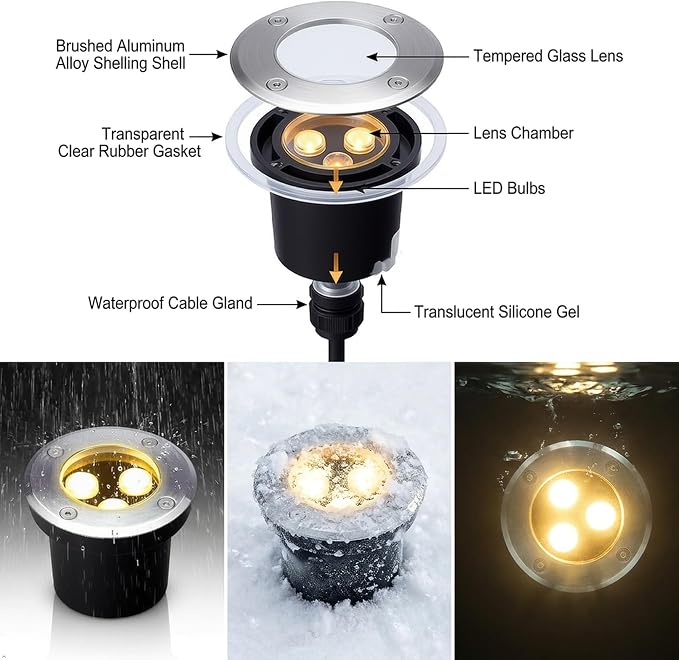 In Ground Well Light Landscape LED 3W, Direct 85-265V AC Transformer-Free Design, IP67 Waterproof Outdoor Pathway Lighting, 3000K Warm White for Garden Patio Deck Yard Walkway, Premium Quality