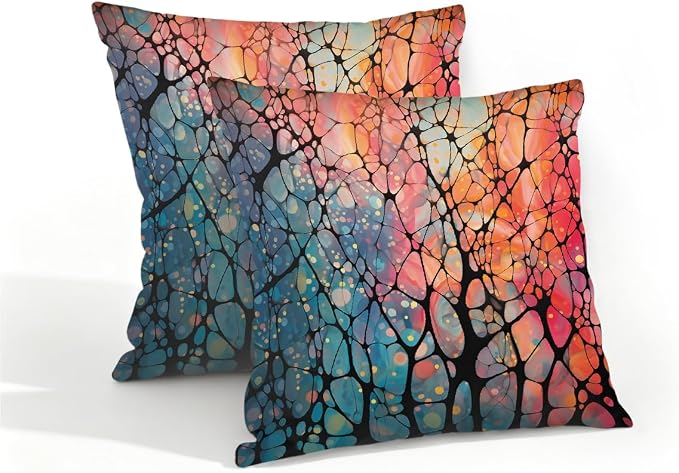 16x16 Inch Outdoor Pillow Covers Set of 2 Waterproof Throw Pillow Covers Decorative Couch Cushion Covers Abstract Colored Glass Square Pillowcases Protectors for Patio Garden Sofa