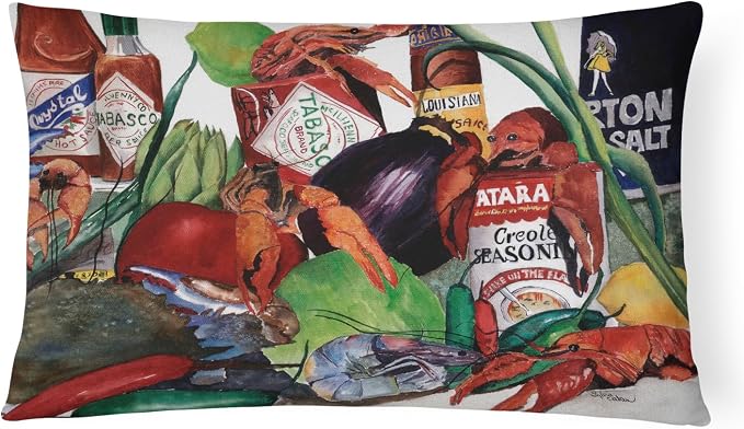 Caroline's Treasures 8131PW1216 Louisiana Spices Canvas Fabric Decorative Pillow Machine Washable, Indoor Outdoor Decorative Pillow for Couch, Bed or Patio, 12HX16W