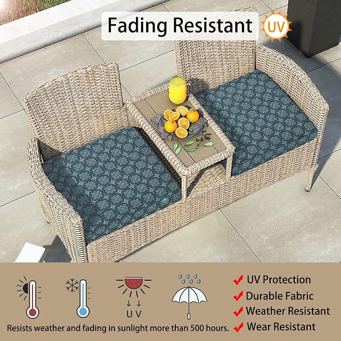 Magpie Fabrics Indoor Outdoor Cushion Cover Replacement 2 Pack, NO Insert! Water Repellent Slipcover with Ties Decor for Patio Garden Chair Sofa Bench Wicker(Morgan Medal Blue, 24x22x4 Inch)
