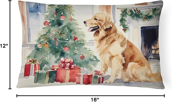 Caroline's Treasures DAC2665PW1216 Golden Retriever Cozy Christmas Throw Pillow Machine Washable, Indoor Outdoor Decorative Pillow for Couch, Bed or Patio, 12HX16W
