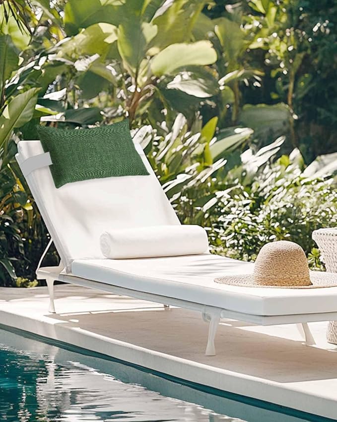 Outdoor Pillow for Chaise Lounge Chair Green Rustic Vintage Burlap Texture Outdoor Pillows Waterproof with Adjustable Strap Headrest Lumbar Pillows for Garden Patio Furniture 2 Pack 12" x 20"