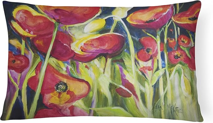 Caroline's Treasures JMK1121PW1216 Red Poppies Canvas Fabric Decorative Pillow Machine Washable, Indoor Outdoor Decorative Pillow for Couch, Bed or Patio, 12HX16W