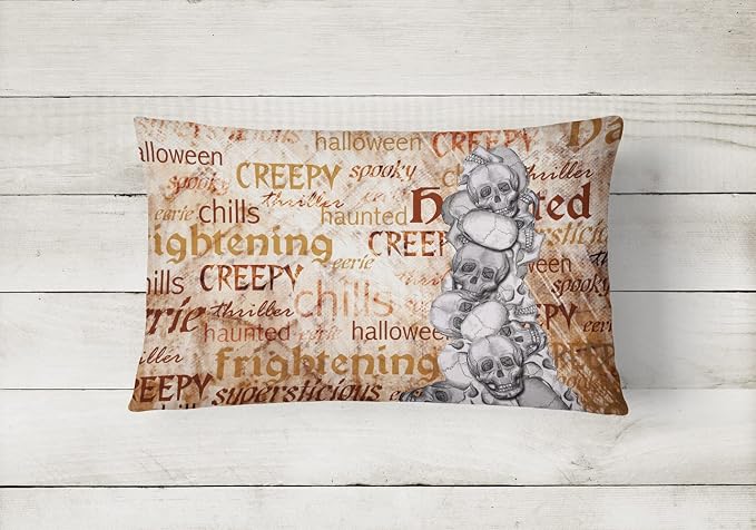 Caroline's Treasures SB3012PW1216 Creepy, Haunted and Frightful with Skulls Halloween Canvas Fabric Decorative Pillow, 12H x16W, Multicolor