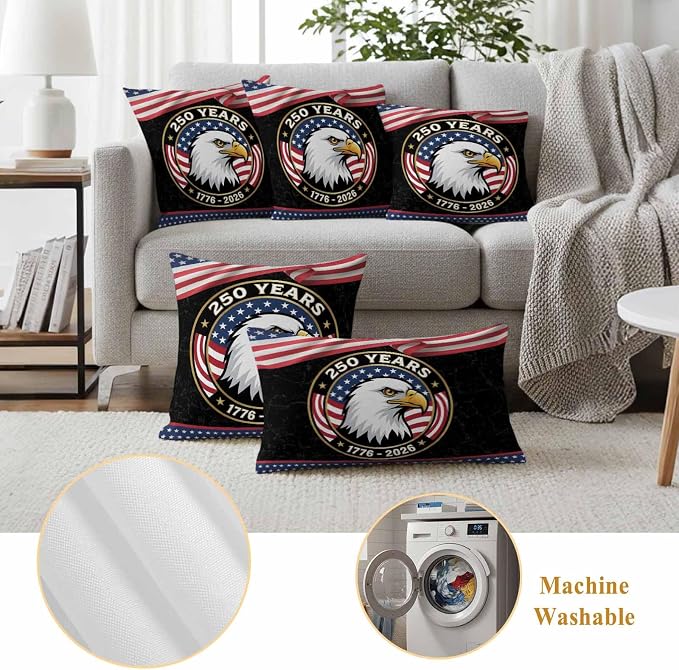 250 Year Anniversary Outdoor Waterproof Throw Pillow Covers 16x16 Set of 2, Independence Day Eagle USA Flag Decorative Pillowcases Cushion Pillowcase for Couch Sofa Patio Outside Pillow Protector