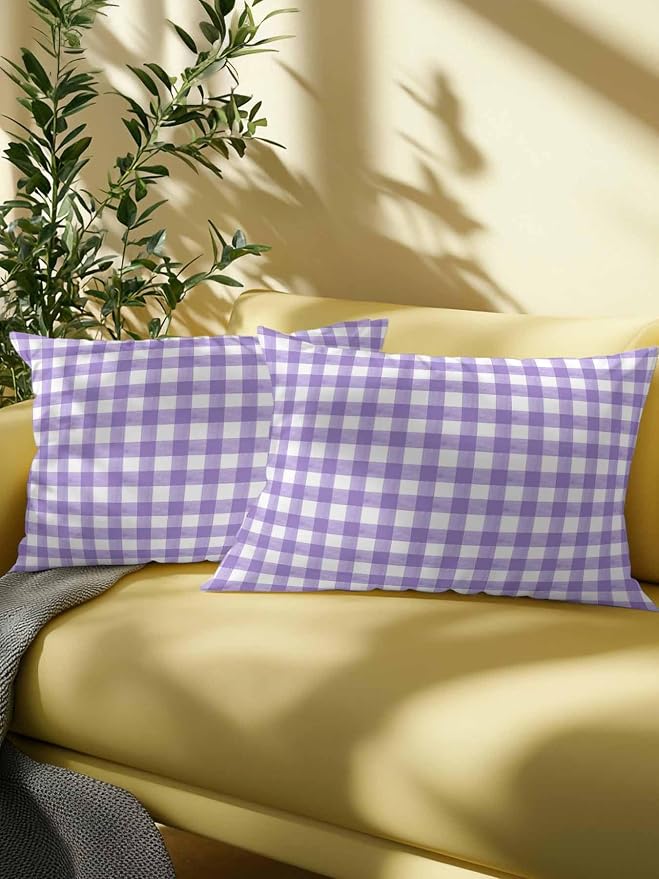 Outdoor Waterproof Throw Pillows Purple White Checkered Plaid Patio Pillows,Decorative Pillow Covers with Insert,Pillow Cushion Case for Garden Couch Sofa Gradient Buffalo Check