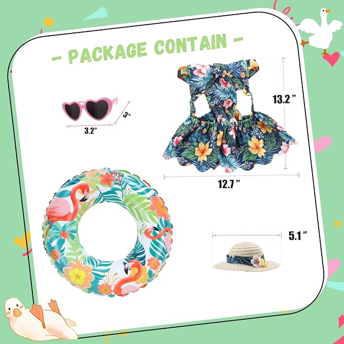Hawaiian Porch Goose Outfits for 23 Inch Lawn Statue | Summer Bikini with Swim Ring Costume for Cement Statue, Tropical Sculpture Clothes for Swimming Pool Party Beach Decoration