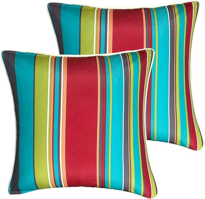 Enipate Inserts Included Outdoor Throw Pillows, Pack of 2 Striped Water Resistance Stuffed Pillows for Patio Furniture Decor 18x18 in
