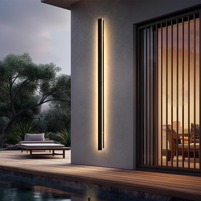 79in Long Outdoor Sconce Lights, Black Modern Outdoor Wall Lights, Waterproof Wall Mounted Lamp, 3000k Linear Wall Led Light Fixtures for House, Garage 60W