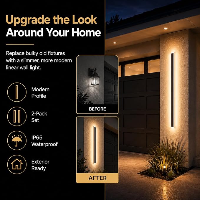 39.3" Outdoor Wall Lights, 2-Pack Remote Dimmable Sconces | Adjust 3000K–6000K lighting by remote for a modern garage, patio, porch or front door upgrade