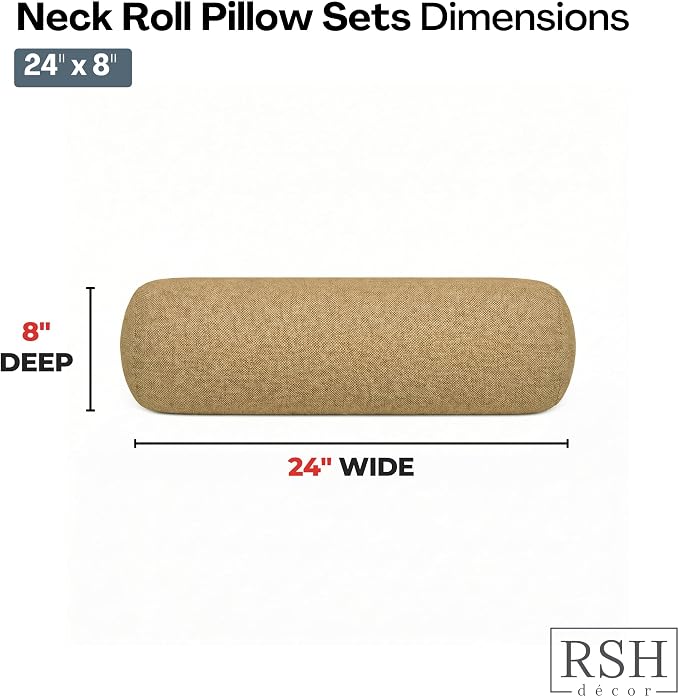 RSH DECOR: Sunbrella Neck Roll Pillows Set of 2 | 24” x 8” | Outdoor Bolster for Patio, Deck, Porch, or Poolside Chairs | Fade & Water-Resistant | Made in USA (Sailcloth Sienna Tan)