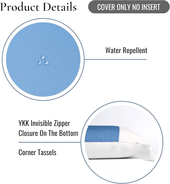 Hofdeco Premium Coastal Hampton Patio Indoor Outdoor Lumbar Pillow Cover Only, 12"x20" Water Repellent for Backyard, Couch, Poolside, Azure Blue Print Color Block