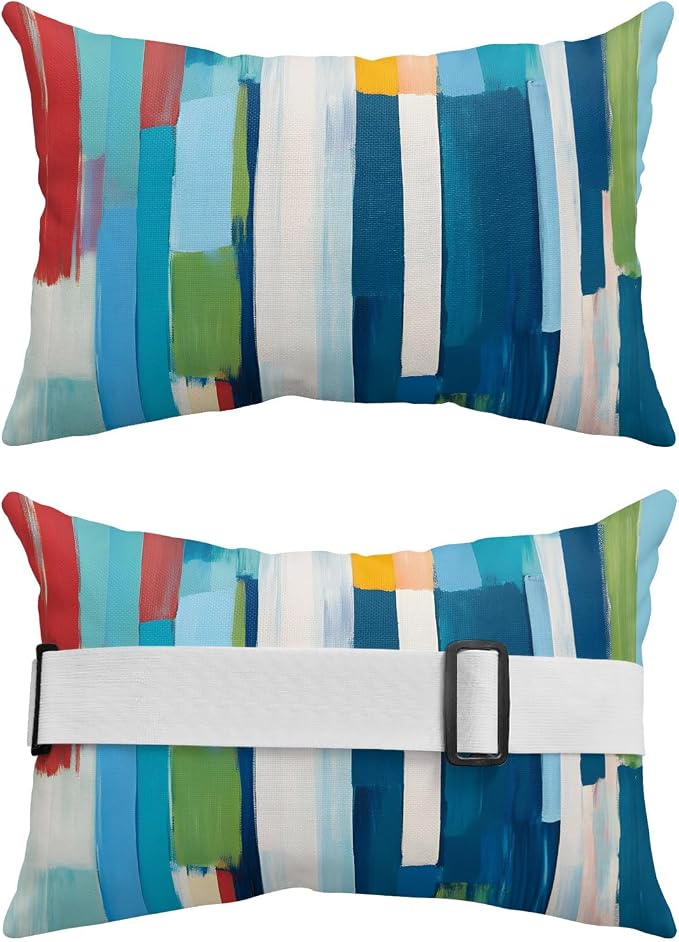 Blue Green White Outdoor Chaise Lounge Head Pillow with Insert,Modern Abstract Gradient Aesthetic Art Waterproof Headrest Lumbar Pillow Cusion Cover with Elastic Strap for Patio Recliner,11"x16" 1PCS