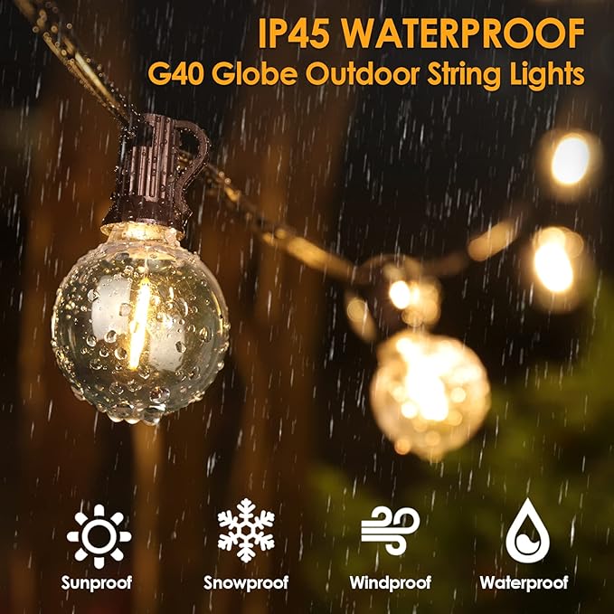 Mlambert 100Ft(2x50Ft) Outdoor String Lights, G40 Globe Patio Lights with 50+4 Waterproof Hanging LED Bulbs for Balcony Gazebo Deck Tents-Black Wire