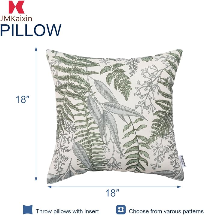 Outdoor Pillows 18×18 Inch Decorative Throw Pillows with Inserts | Set of 2 Fade Resistant Patio Pillows for Porch Garden Couch and Patio Furniture