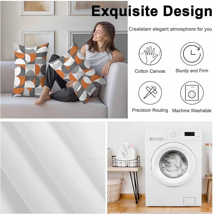 Vandarllin Outdoor Throw Pillows Covers 20x12 inch Set of 2 Waterproof Mid Century Geometric Decorative Zippered Cushion Covers for Patio Furniture, Abstract Modern Orange Lumbar Pillowcases
