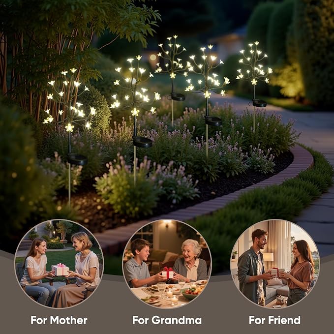 2 Pack Solar Garden Lights Outdoor, Solar Lights Outdoor Flowers | 2Modes 40LED Garden Decor, Waterproof Solar Powered Fairy Garden Outdoor Decorations for Yard Patio Pathway, Gardening Gifts