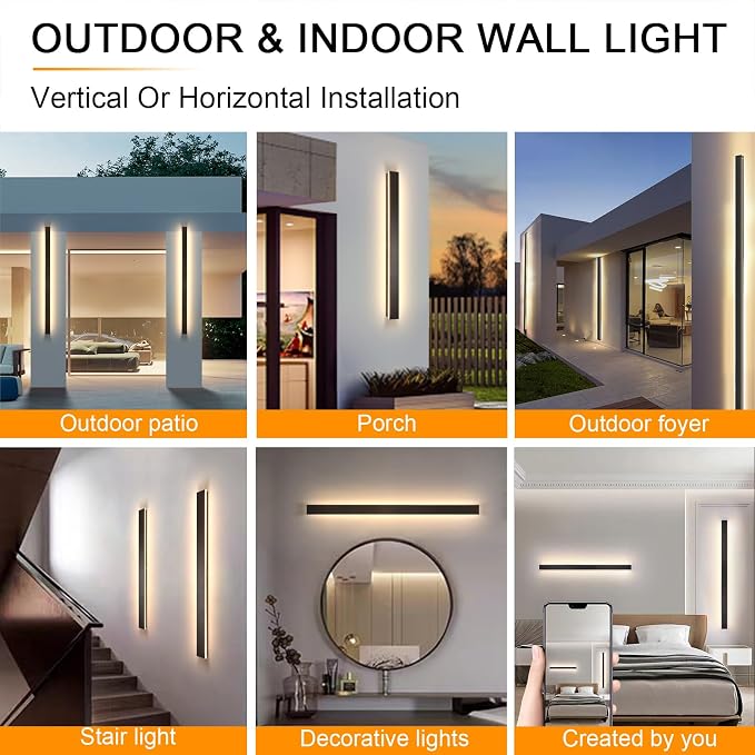AioTio Black Outdoor Wall Light,79inch Modern LED Exterior Light Fixtures Wall Mount,3000K Waterproof Long Outdoor Linear Wall Sconce IP65 Waterproof,Outside Wall Lights for House,Porch,Patio