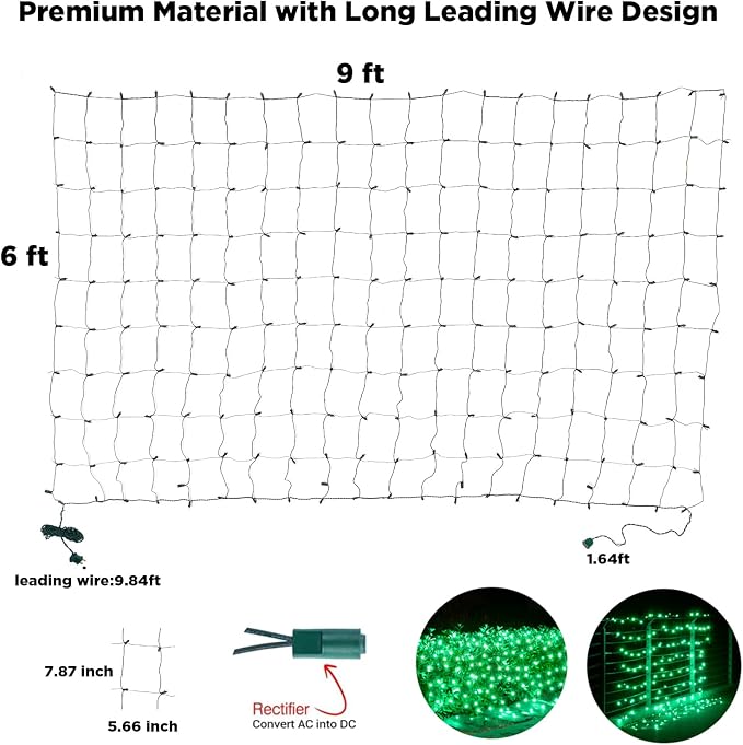 Led Net Lights Christmas Lights Outdoor 200Leds 9ft x 6ft Upgraded Green Christmas Net Lighting, Waterproof 5mm LED Wide Angle Outdoor Indoor Mesh Net Light for Trees, Bushes, Shrubs Decorations