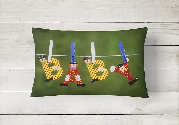 Caroline's Treasures APH5091PW1216 New Baby Clown Clothesline Canvas Fabric Decorative Pillow Machine Washable, Indoor Outdoor Decorative Pillow for Couch, Bed or Patio, 12HX16W