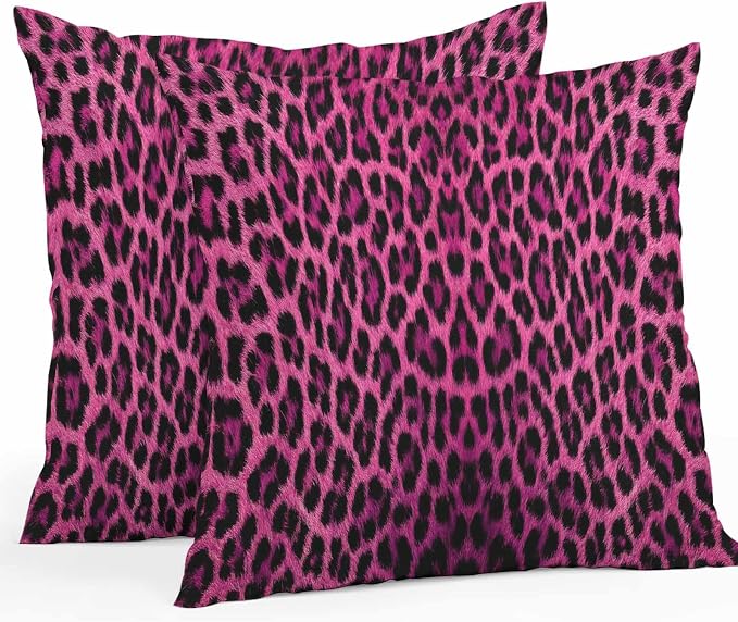 Vandarllin Outdoor Throw Pillows Covers 18x18 inch Set of 2 Waterproof Pink Leopard Print Decorative Zippered Cushion Covers for Patio Furniture, Retro Animal Fur Pattern Lumbar Pillowcases