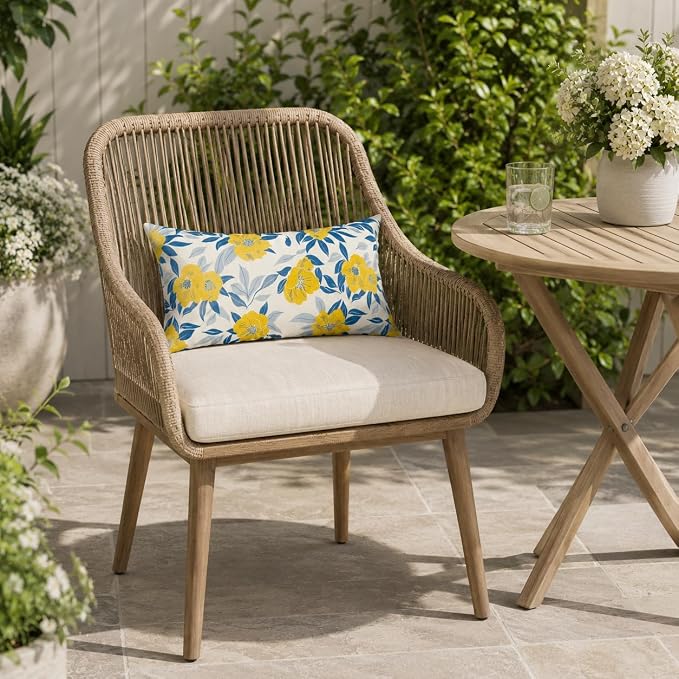 Outdoor Lumbar Pillows 12"x20" Waterproof Patio Pillows with Inserts | Set of 2 Fade Resistant Outdoor Waterproof Lumbar Pillow Decorative Garden Lumbar Cushions for Home Patio Terrace Sofa
