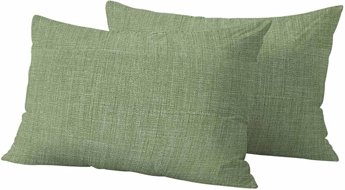 Outdoor Waterproof Throw Pillow Covers Set of 2 Sage Green Linen Lumbar Pillowcases 20x12 Inches Farmhouse Pure Color Decorative Pillows Cushion Case Patio Pillows for Couch Bed Chair Garden