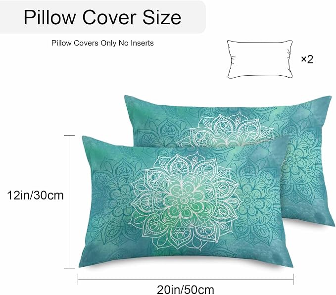 Vandarllin Outdoor Throw Pillows Covers 20x12 inch Set of 2 Waterproof Turquoise Boho Floral Decorative Zippered Cushion Covers for Patio Furniture, Bohemian Flower Lumbar Pillowcases