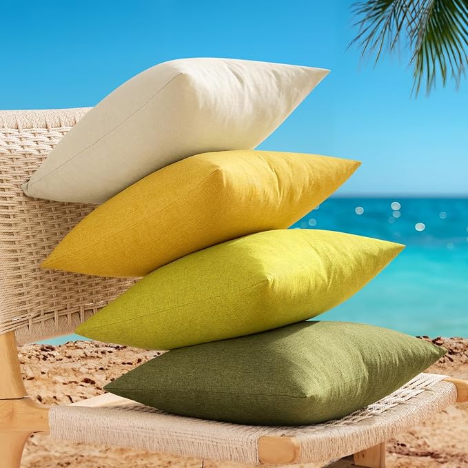 ANRODUO Outdoor Waterproof Pillow Covers for Patio 18x18 Lime Green 2 Pack | Outdoor Pillow Covers for Patio Furniture, Decorative Linen Cushion Sham, Outside Square Pillowcase for Garden Balcony Decor