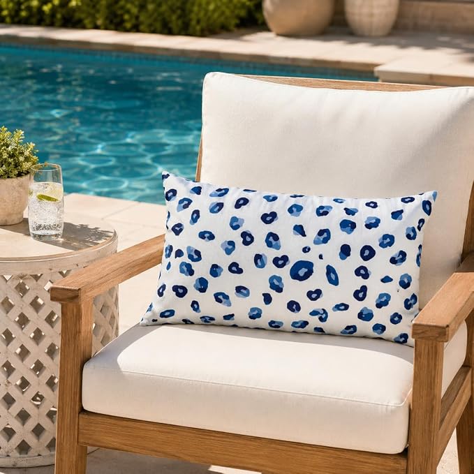 Outdoor Patio Lumbar Pillows, Pack of 2, 12"x20" | Fade Resistant Outdoor Waterproof Lumbar Pillow with Inners Decorative Garden Lumbar Cushions for Home Patio Terrace Sofa