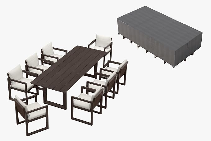 PURPLE LEAF Outdoor Dining Set for 8 with Waterproof Furniture Cover Aluminum Luxury Patio Furniture Table and Chairs Set with Removable Thick Cushion for Large Backyard Garden Poolside, Bronze