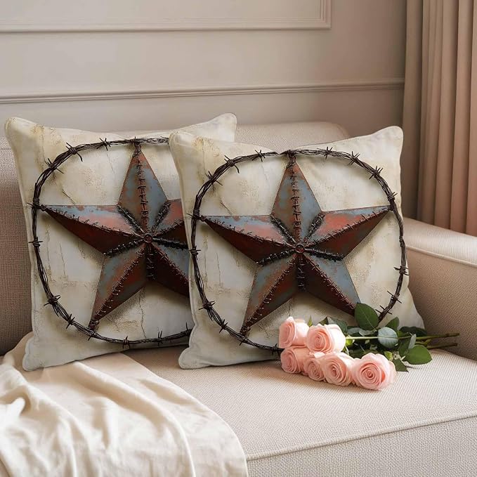 Texas Star Vintage Waterproof Outdoor Pillow Covers Set of 2 Home Decor, Abstract Country Stars Modern Pillowcase Patio Pillow Covers for Couch Bench Furniture Garden 18x18in
