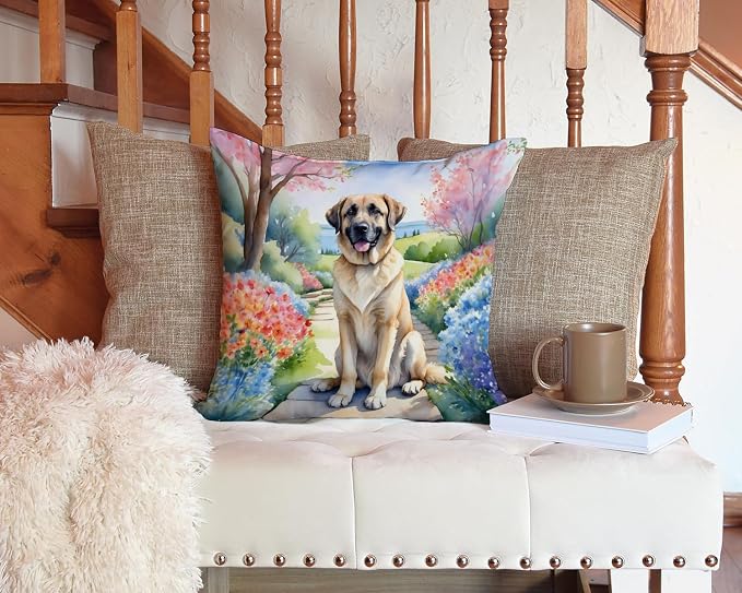Caroline's Treasures Anatolian Shepherd Spring Garden Throw Pillow Machine Washable, Indoor Outdoor Decorative Pillow for Couch, Bed or Patio, 14Hx14W