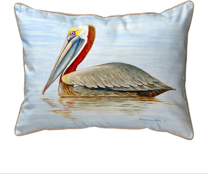 Betsy Drake Summer Pelican Small Outdoor Pillow 11x14