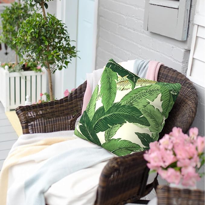 Outdoor Pillows for Patio Furniture 18x18 inch, Square Outdoor Throw Pillows with Inserts, Decorative Toss Pillows for Garden Couch Home Sofa Office Chair, Pack of 2, Swaying Palms Green