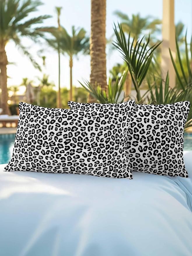 Outdoor Waterproof Throw Pillows Abstract White Black Leopard Patio Pillows Pack of 2,Decorative Pillow Covers with Insert,Pillow Cushion Case for Garden Couch Sofa Animal Skin Print