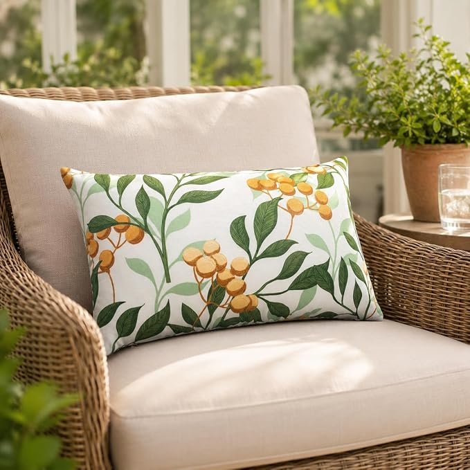 Outdoor Lumbar Pillows 12x20, 2 Pack with Inserts, Botanical | 2-Pack 12x20 Outdoor Lumbar Pillows with Inserts, Water-Repellent Covers, Hidden Zippers, Plump Comfort for Patio & Sofa