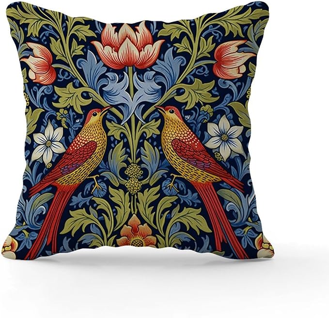 Cushion Cases Red Bird Floral Flower Pillowcase Modern Chinoiserie Asian Botanical Pillow Cover Accent Outdoor Garden Decoration for Patio Garden Sofa Chairs 18x18 in