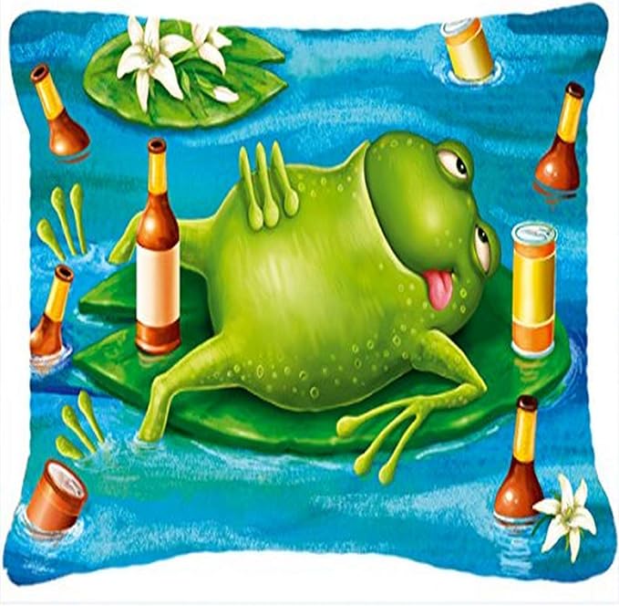 Caroline's Treasures APH0093PW1216 Frog Drinking Beer Canvas Fabric Decorative Pillow Machine Washable, Indoor Outdoor Decorative Pillow for Couch, Bed or Patio, 12HX16W