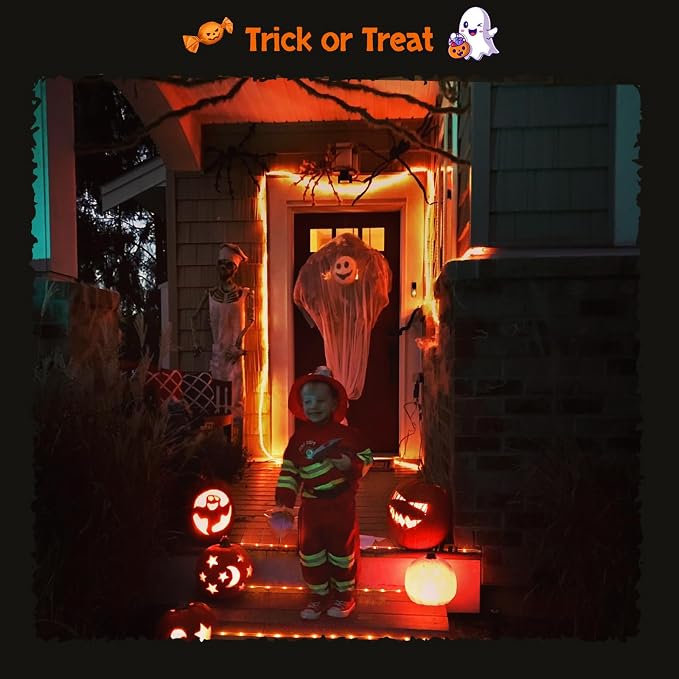 JMEXSUSS 66 ft 200 LED Orange Halloween Solar Rope Lights with 8 Modes | Rope Lights Outdoor Waterproof, Orange Christmas String Lights for Halloween Thanksgiving Fall Party Tree Fence Christmas