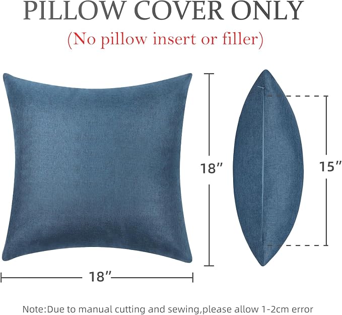 Pack of 2 Outdoor Throw Pillow Covers,Decorative Solid Line Waterproof Pillowcases Farmhouse Cushion Covers for Garden Patio Sofa Home Decoration 18x18 Inch Navy Blue