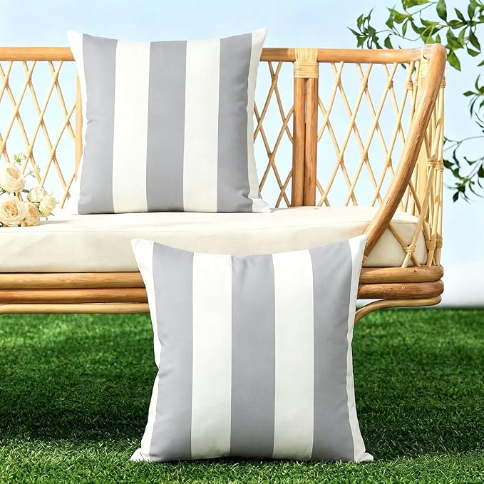 Allorry Outdoor Pillow Covers 16x16 Gray Striped Outdoor Decor JB007P16 | Striped Pillow Covers|for Spring Summer Outdoor Waterproof Garden Patio Furniture Sofa Bed Home Decor