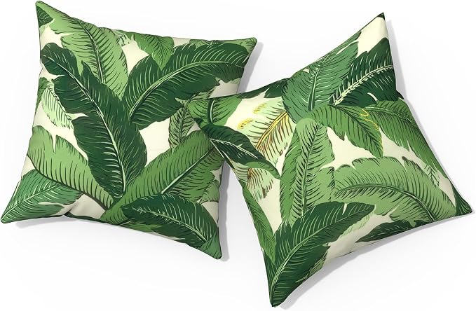 Outdoor Pillows for Patio Furniture 18x18 inch, Square Outdoor Throw Pillows with Inserts, Decorative Toss Pillows for Garden Couch Home Sofa Office Chair, Pack of 2, Swaying Palms Green